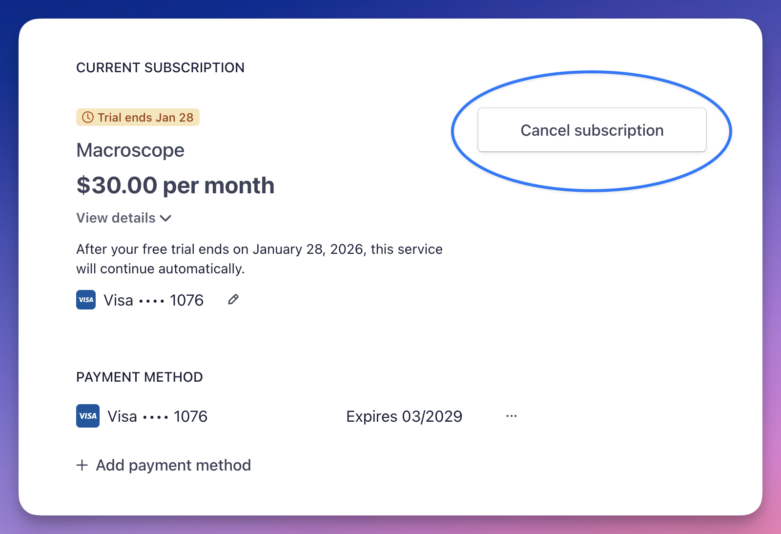 Cancel Subscription - Macroscope